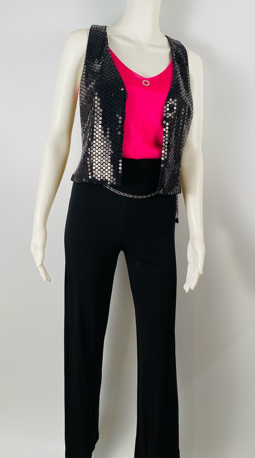 Chanel 03C 2003 Cruise Resort Silk Charmeuse Vest with Black Sequins FR 42