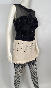 Chanel 2003 Fall 03A Snap Collection White Black Silk Mini Skirt FR 38 US 4