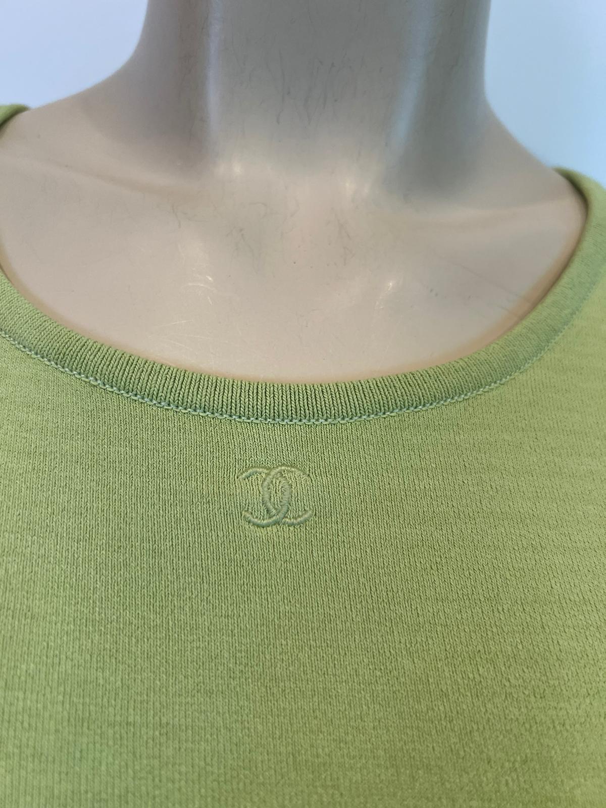 HelensChanel Vintage Chanel 98P, 1998 Spring Vintage Green Short Sleeve CC Logo Blouse Top FR 38 US 4/6