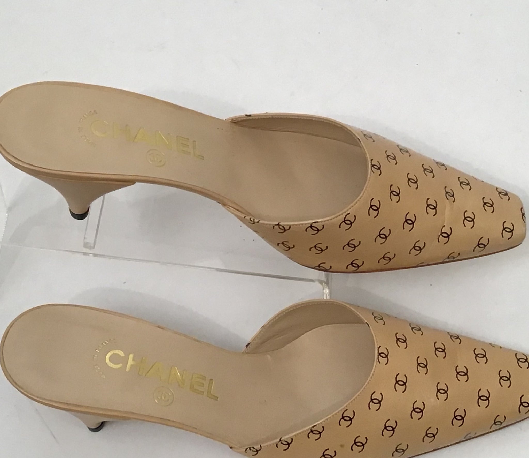 Vintage Chanel Black Sandals Heels, Size 39eu