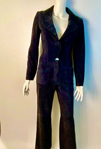 Vintage Chanel 02C 2002 Resort Cruise Lightweight suede navy blue Jacket Pants Suit Set FR 34 US 2/4