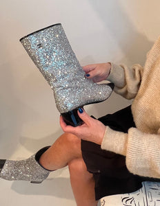 Chanel 17A, 2017 Silver Metallic Glitter Boots EU 41 US 9.5