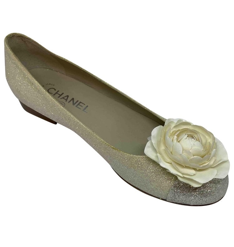 Chanel 'enamel Pearl Camellia Flower' Ballet Flats, Size 9.5/39.5