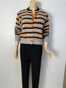96A, 1996 Fall Chanel vintage gray peach striped cashmere cardigan FR 44