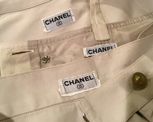 1980 Vintage Chanel Khaki Safari Shorts Cropped Bra Top Jacket Cotton Extremely Rare 3 Piece Set US 4/6