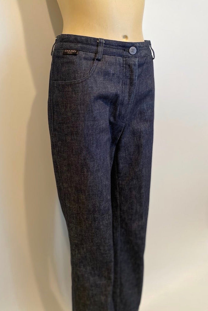 Vintage Chanel 99P, 1999 Spring Denim Blue Jeans Pants Trousers FR 38