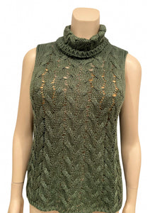 Chanel Identification 00C 2000 Cruise Casual Knit Green Turtleneck Sweater Blouse FR 44 US 8/10
