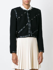 Chanel 2003 Fall 03A black Cropped Boucle Tweed Jacket FR 48 US 10/12