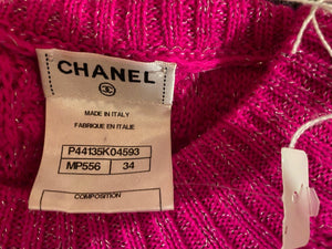 Chanel 2012 Fall 12A Pink Fuchsia Sweater w attached Scarf FR 34
