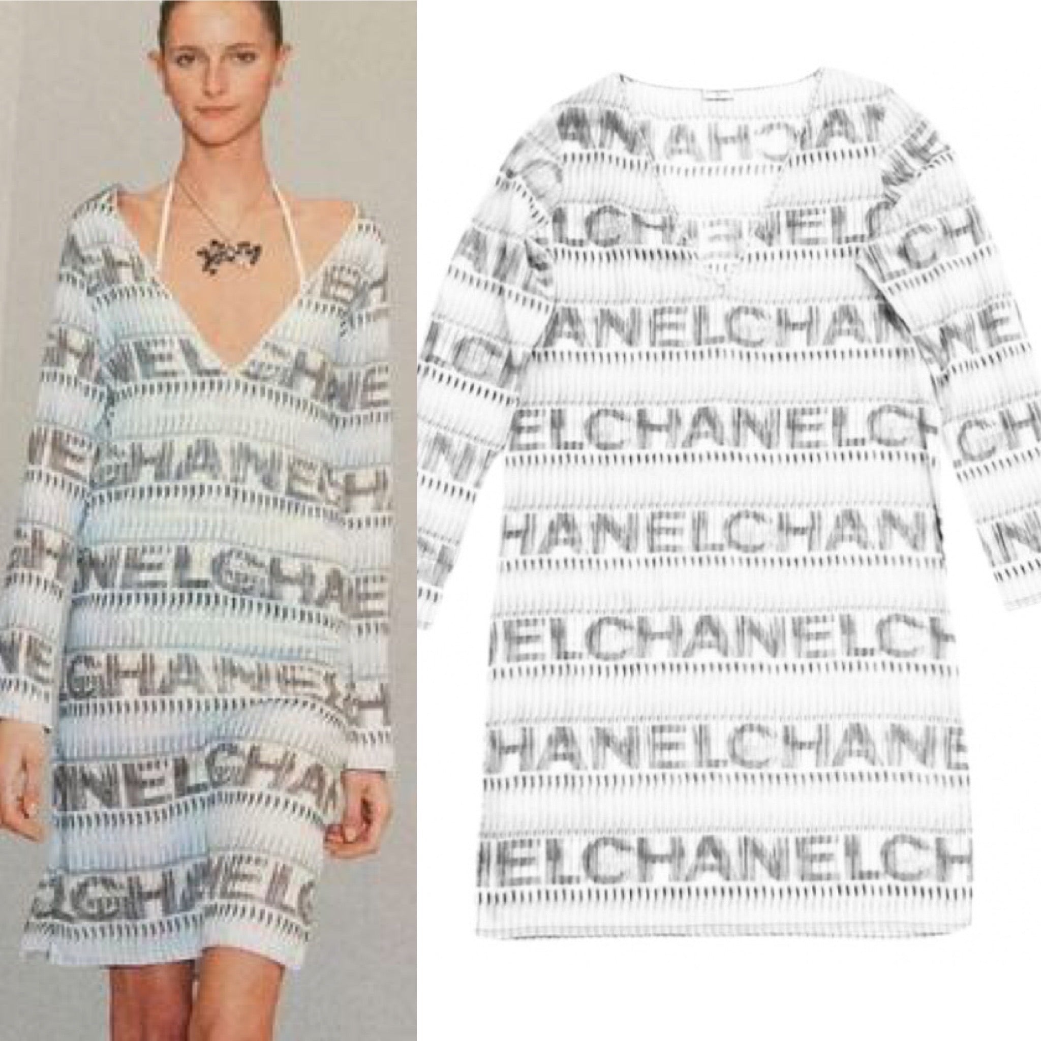 Vintage Chanel 05P, 2005 Spring Cotton Tunic Swim Cover Up Logo Dress FR 38  US 4/6