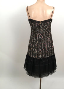 Vintage Chanel 04A, 2004 Fall Tweed Black multicolor Mini spaghetti strap Dress FR 36 US 4/6