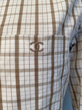 Load image into Gallery viewer, Vintage Chanel Brown Plaid Collar CC Logo Boyfriend Top Blouse US 12