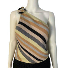Load image into Gallery viewer, Chanel 01P, 2001 Spring Camellia ribbed shoulder striped top blouse FR 38