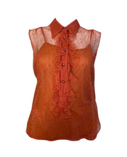 Load image into Gallery viewer, Vintage Chanel 02P, 2002 Spring 2-piece Orange Top Blouse Camisole sheer Lace Set FR 38
