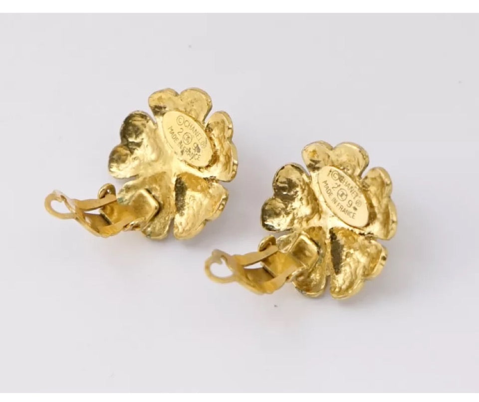 Vintage Chanel Large Gold Camellia Earrings
