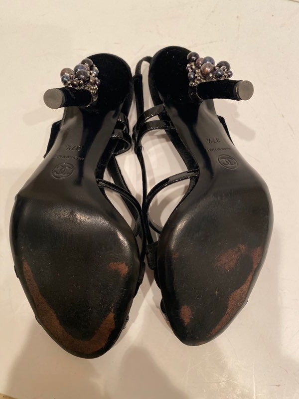 Slingback leather sandal Chanel Black size 36.5 EU in Leather