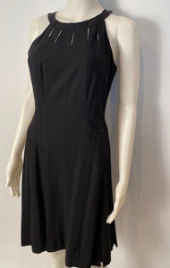 Chanel Black 11A, 2011 Fall halter pleated keyhole Dress Wool Satin US 6