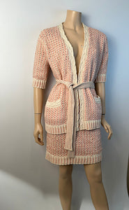 CHANEL Logo Cream Striped Dress Knit Jacket Shorts Outfit Suit Set FR36/38  US4/6