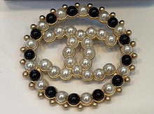 Load image into Gallery viewer, Chanel 18P 2018 Spring Large Round CC Pearl Black and White Gold Pin Brooch