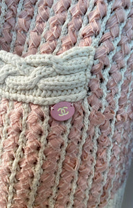 Chanel 18P 2018 Spring Pink Ivory 3 Pc Woven Cardigan Skirt Belt Skirt Set FR 36 US 4/6