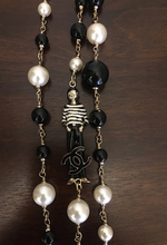 Load image into Gallery viewer, RARE Chanel 100th Anniversary 2010 Cruise 10C Black White Gold Pearl Coco Figure Sautoir 3 Strand Long Necklace