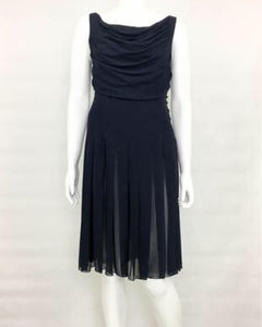 Vintage Chanel 00S, 2000 Spring Summer Black Draped Pleated Chiffon Silk Dress FR 38 US 4