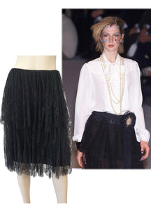 Chanel 01P 2001 Spring Black Lace Skirt FR 34