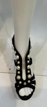 Load image into Gallery viewer, Chanel Black Strap Sandal Heels Pearl Trim EU 37.5 US 6.5/7 Narrow