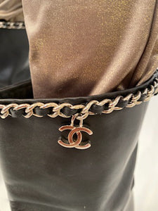 Chanel Black Leather Mid Length Calf CC Chain Logo Boots EU 39.5 US 8.5/9