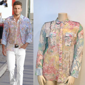 Chanel 2011 Resort Cruise Cotton pastel sheer ladies' blouse/ Men’s shirt FR 44 US 12/14