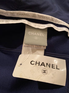 NWT Chanel 05P 2005 Spring short Sporty Navy Blue jacket logo zippers FR 36