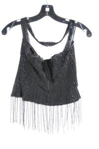Vintage Chanel 00A, 2000 Fall Autumn Black Tassel Beaded Tube Camisole Top Blouse FR 40 US 4