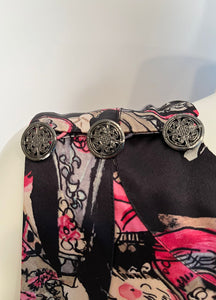 Chanel 10A 2010 Pre-Fall Paris Shanghai Black/Pink Samurai Silk Blouse FR 42 US 8/10