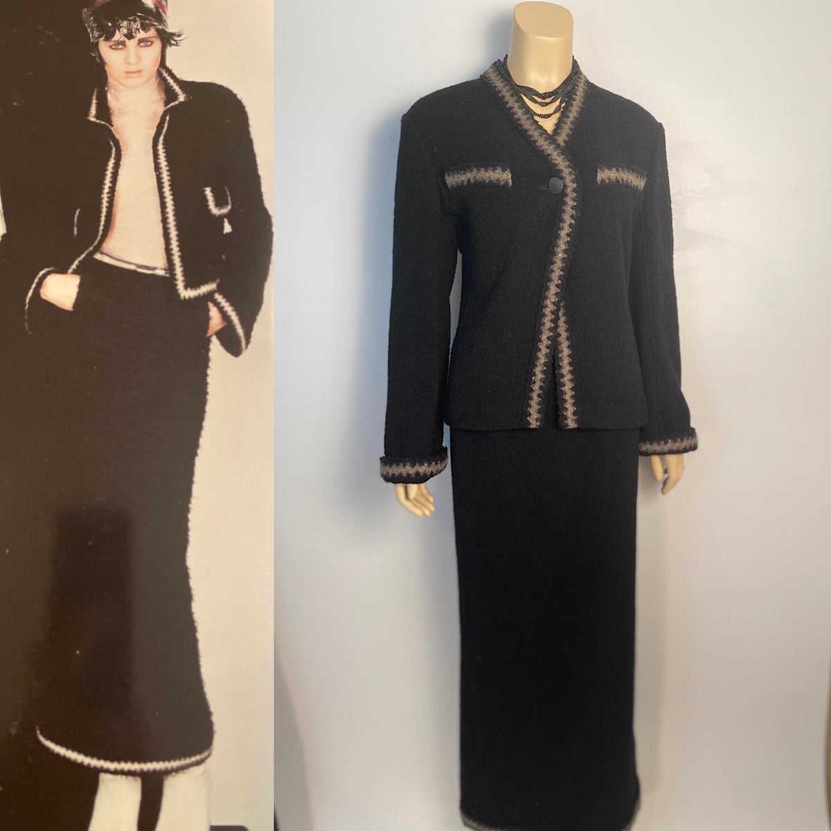 98A 1998 Fall NWOT Vintage Chanel Black Skirt Suit FR 38 – HelensChanel