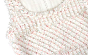 Chanel Vintage 04C 2004 Cruise Resort Ivory multicolor Pink Tweed Fringe Dress FR 42 US 6-8