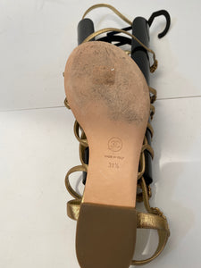 Chanel 15P 2015 Spring Gold Leather Gladiator Strap Sandals with stones EU 39.5