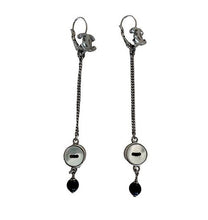 Load image into Gallery viewer, Chanel 08A CC Mother of Pearl Button Drop Dangle Silver Earrings