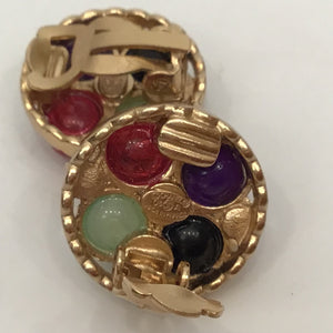 Chanel Vintage 03A Fall Autumn Multicolor Gold Metal Gripoix Clip On Earrings