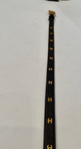 96C Chanel Vintage Rare Black Leather CC Logos Belt Sz 65/26 US 2/4