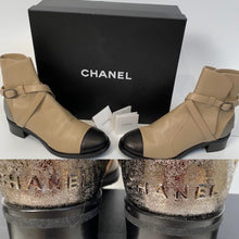 Load image into Gallery viewer, Chanel 2014 Leather Beige Black Logo Short Boots EU 39.5 US 9