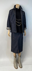 Vintage Chanel 99P, 1999 Spring Denim Jacket Skirt Suit Set FR 36 US 4