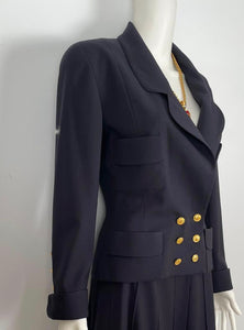 Late 1980’s Vintage Chanel Boutique Double Breasted Dark Navy Jacket FR 36 US 4