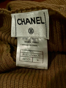 Chanel 99A 1999 Fall Beige Tan Knit Wool Blouse Top FR 36 US 4