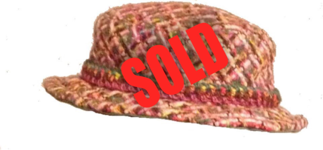 Vintage Chanel pink green multicolor wool tweed hat size 57