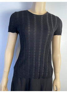 Chanel 05P, 2005 Spring Black Cotton knit interlocking CC logo Blouse top FR 40 US 2/4