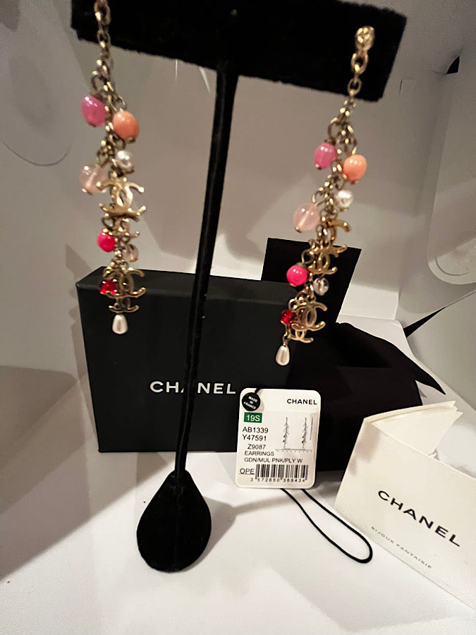 chanel crystal pearl earrings