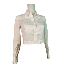 Load image into Gallery viewer, Chanel Vintage White Cotton Pleated Button Down Shirt Top Blouse Size 2