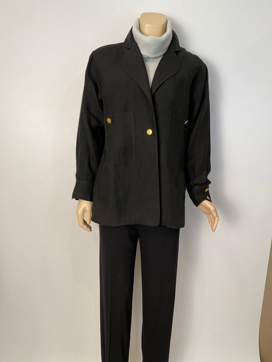 Pre-owned Chanel 1998 Single-breasted Wool-blend Blazer In Black