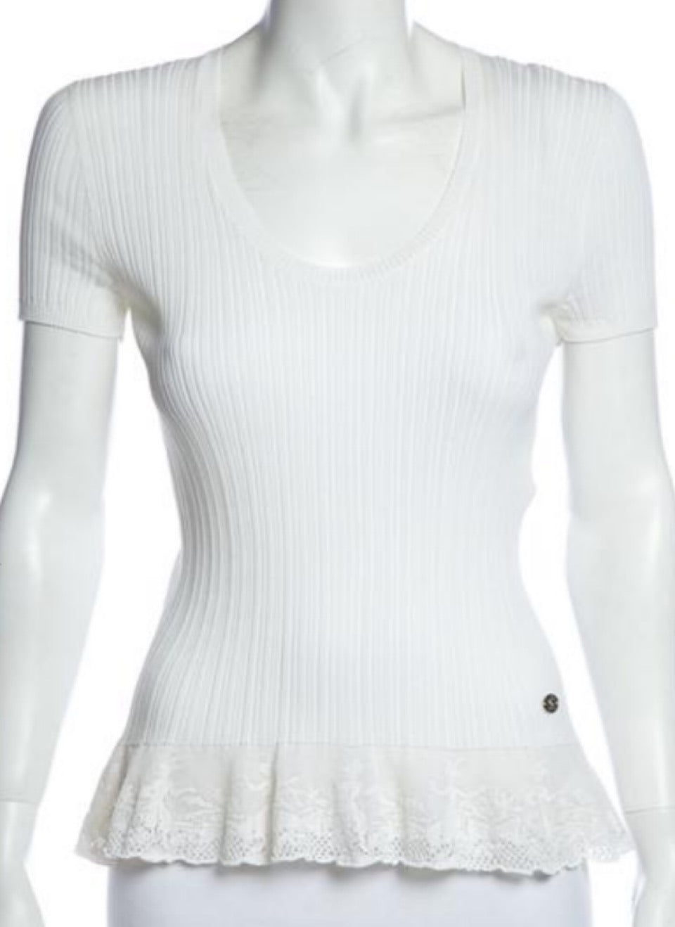 Chanel 06P 2006 Spring white ribbed Lace T-shirt Tee Top FR 46 US 10-1 –  HelensChanel