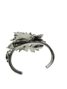 Rare Chanel 05A 2005 Fall Cuff Bracelet Gunmetal with Leaves and Opalescent Stones